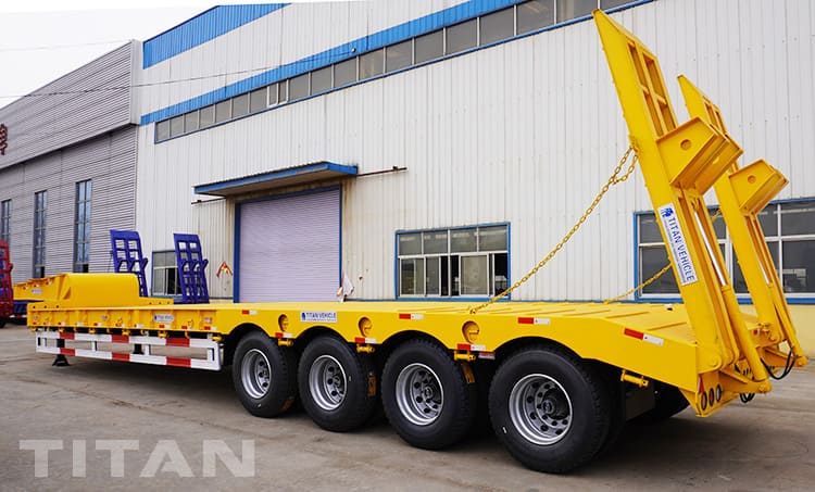 4 Axle 16 Wheeler Low Bed Trailer with Folding Ramp for Sale in Tanzania