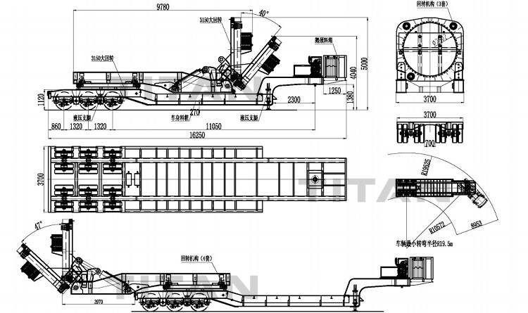 Adapter Trailer for 80m Wind Turbine Blade Transportation drawing